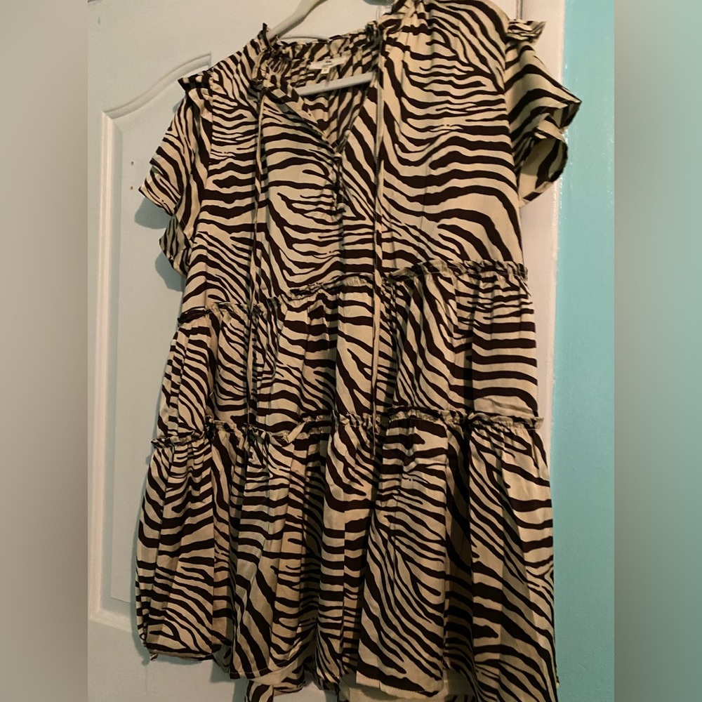 Tiered Zebra-Print Women's Dress - Black & Cream